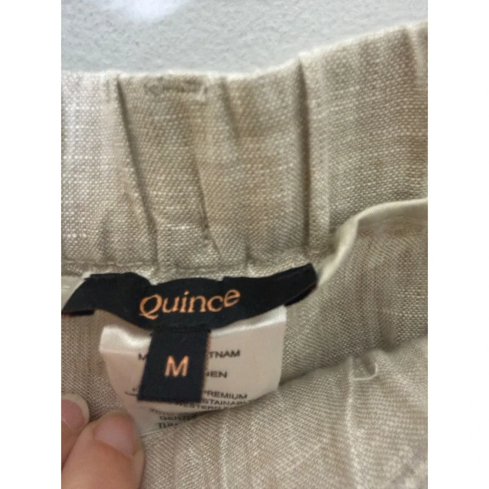 Quince 100% European Linen Pants Flax Beige Straight Leg Elastic Waist M